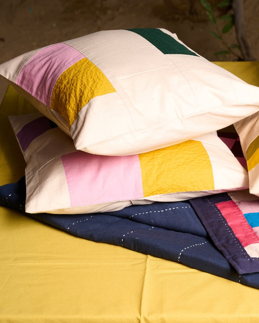 Color Block Patchwork Cushion Covers (Off White)