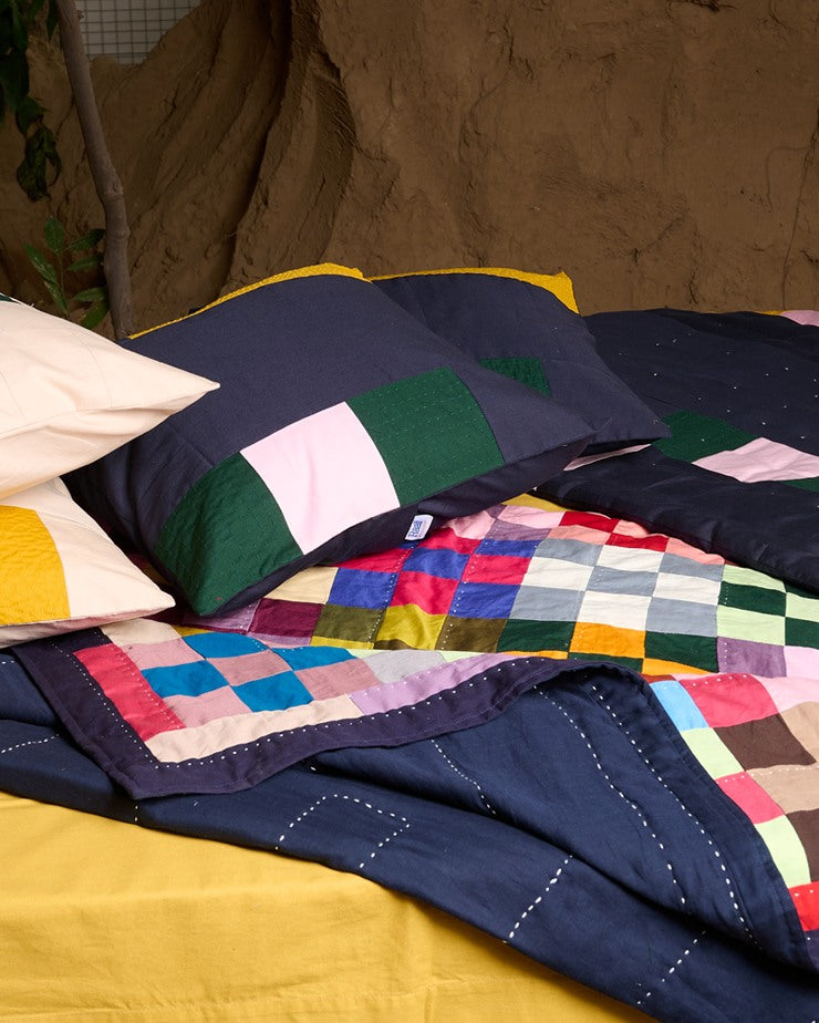 Color Block Patchwork Cushion Covers (Navy Blue)