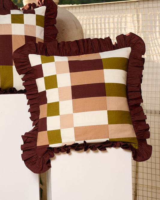 Shades of Thar Patchwork Cushion Covers (Brown/Green)