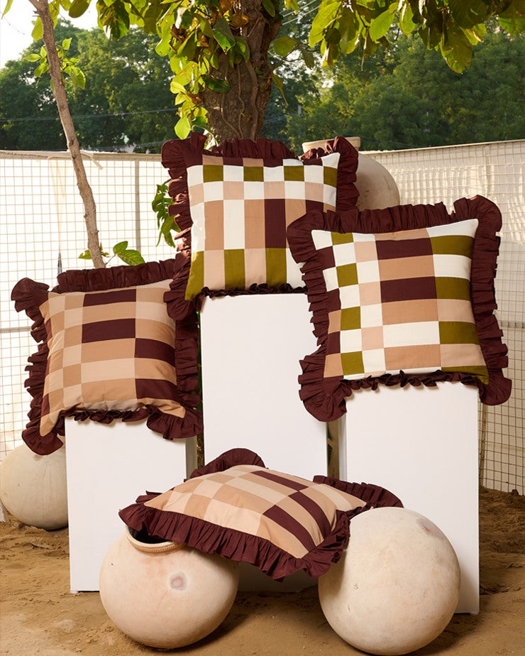 Shades of Thar Patchwork Cushions Covers (Brown)