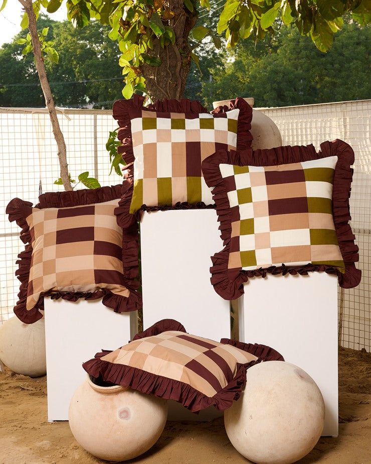Shades of Thar Patchwork Cushion Covers (Brown/Green)