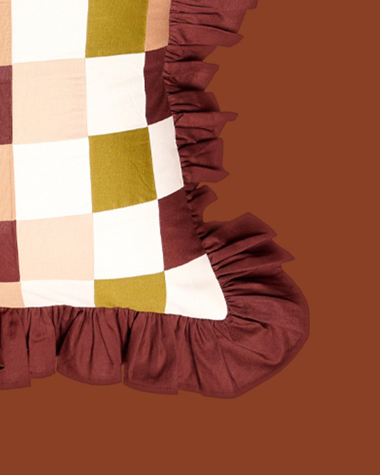 Shades of Thar Patchwork Cushion Covers (Brown/Green)