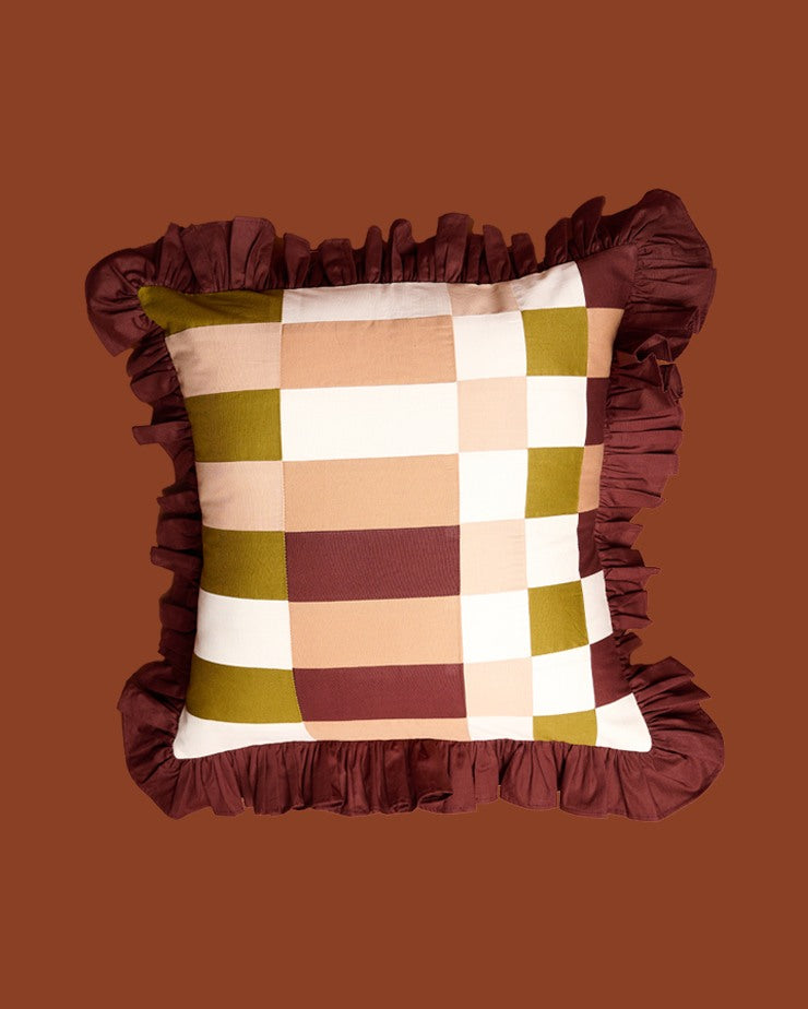 Shades of Thar Patchwork Cushion Covers (Brown/Green)