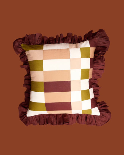 Shades of Thar Patchwork Cushion Covers (Brown/Green)