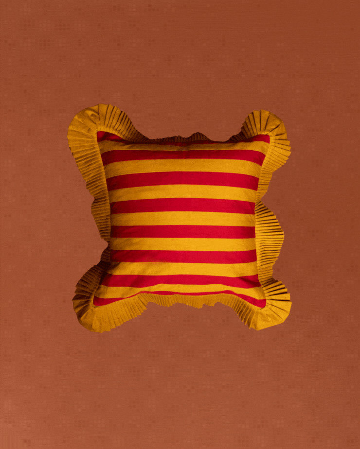 Ketchup Stripe Cushion - Mustard Ruffle